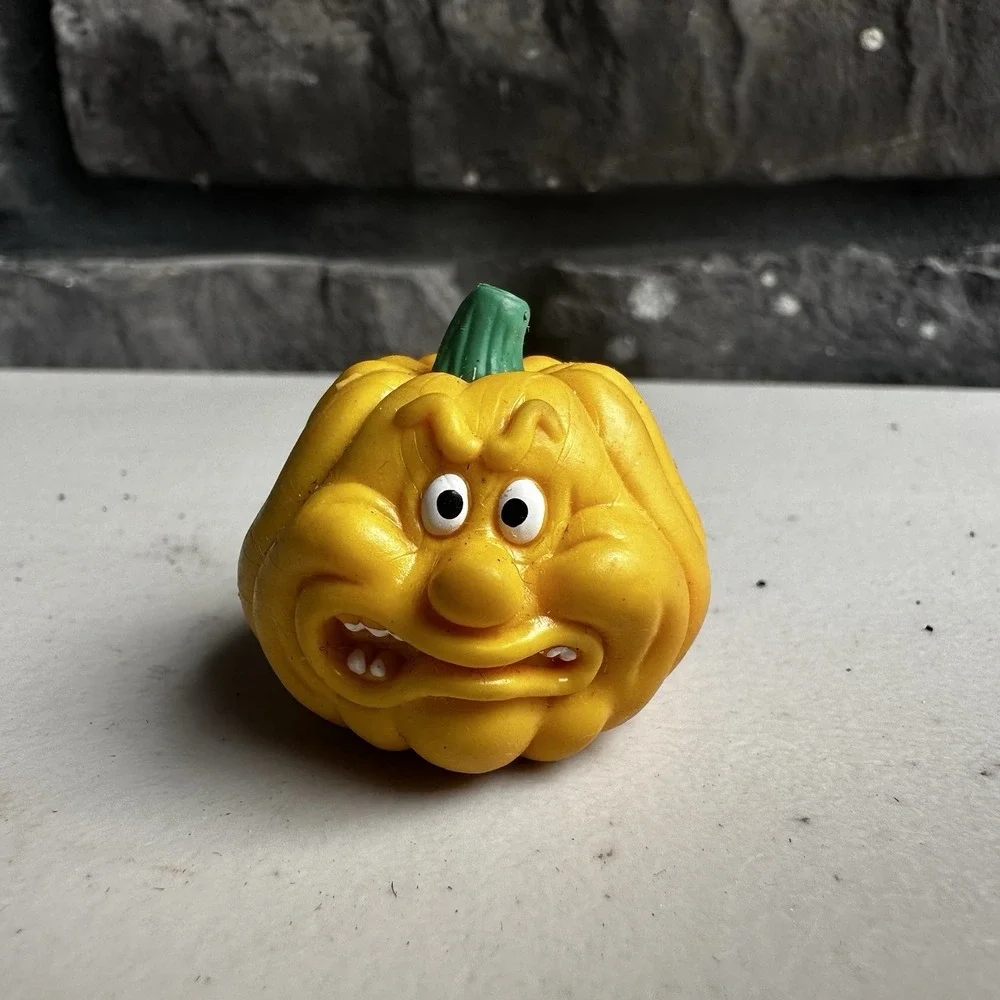 Vintage Halloween Miniature RUSS Crazy Face Anthropomorphic Pumpkin Rubber